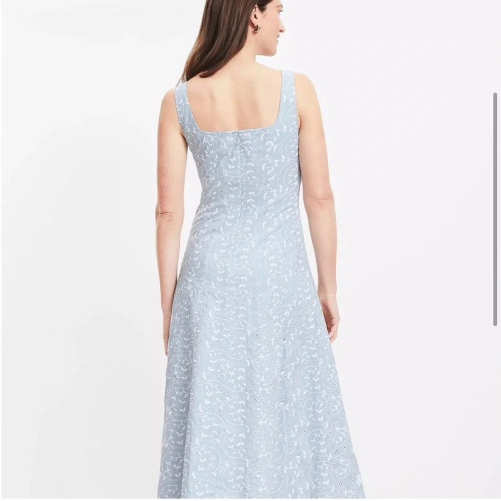 NWOT Loft blue floral embroidered square neck dress - Picture 3 of 5